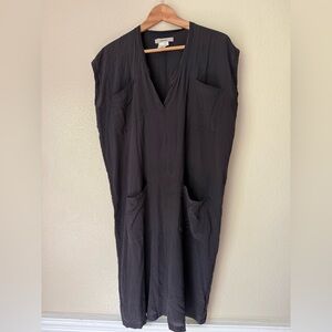 Humanoid Black Silk Dress With Front Pockets
